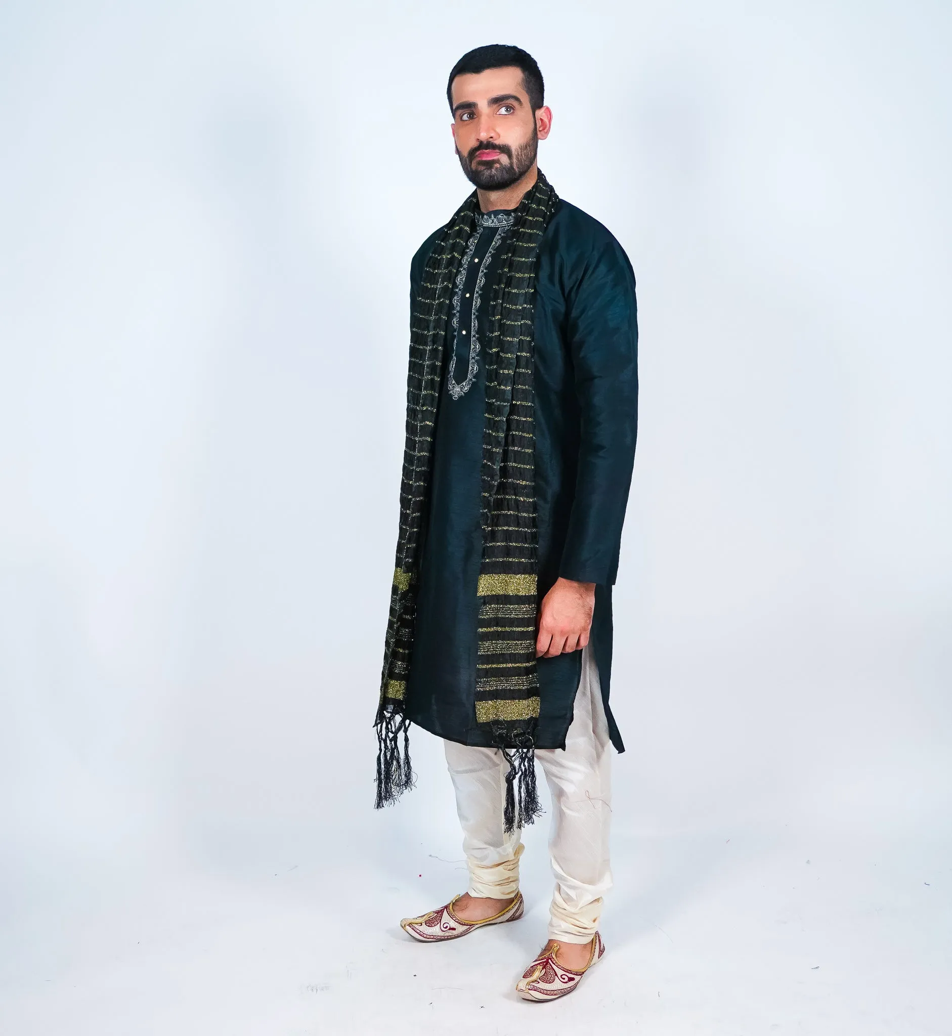 Silk Black Embroidered Men's Kurta