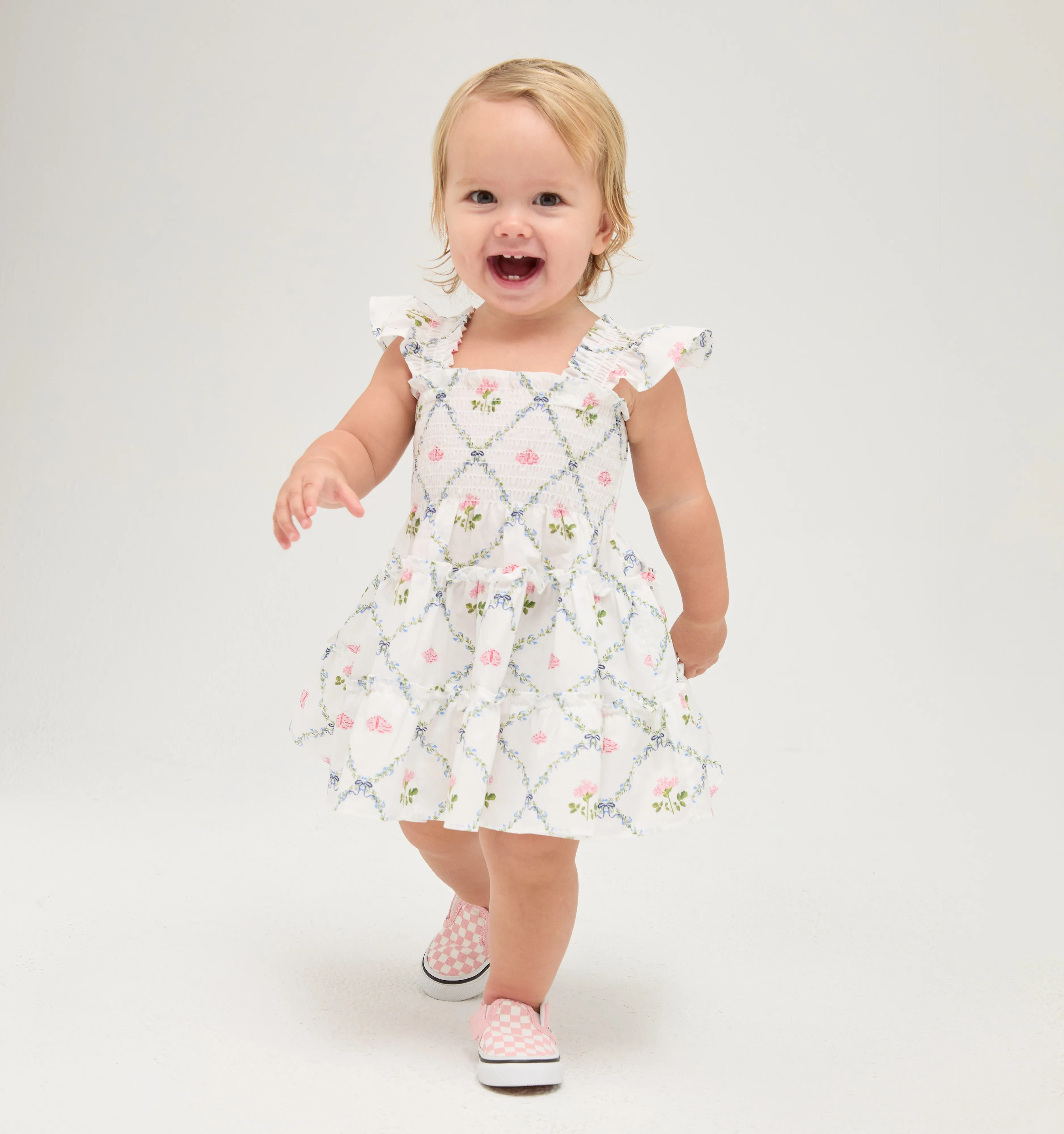 The Baby Ellie Nap Dress - Butterfly Trellis Cotton Poplin