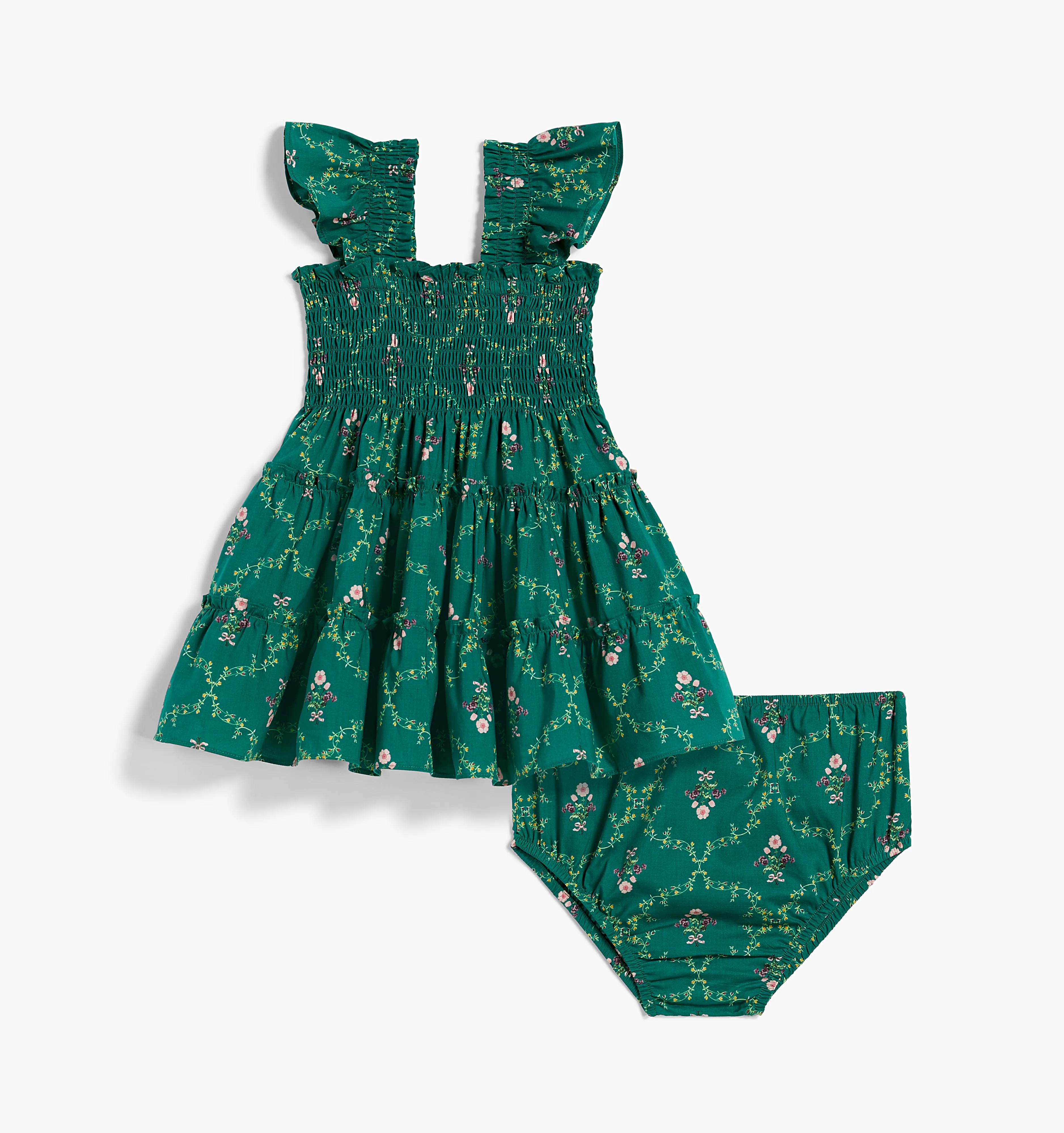 The Baby Ellie Nap Dress - Emerald Trellis Poplin