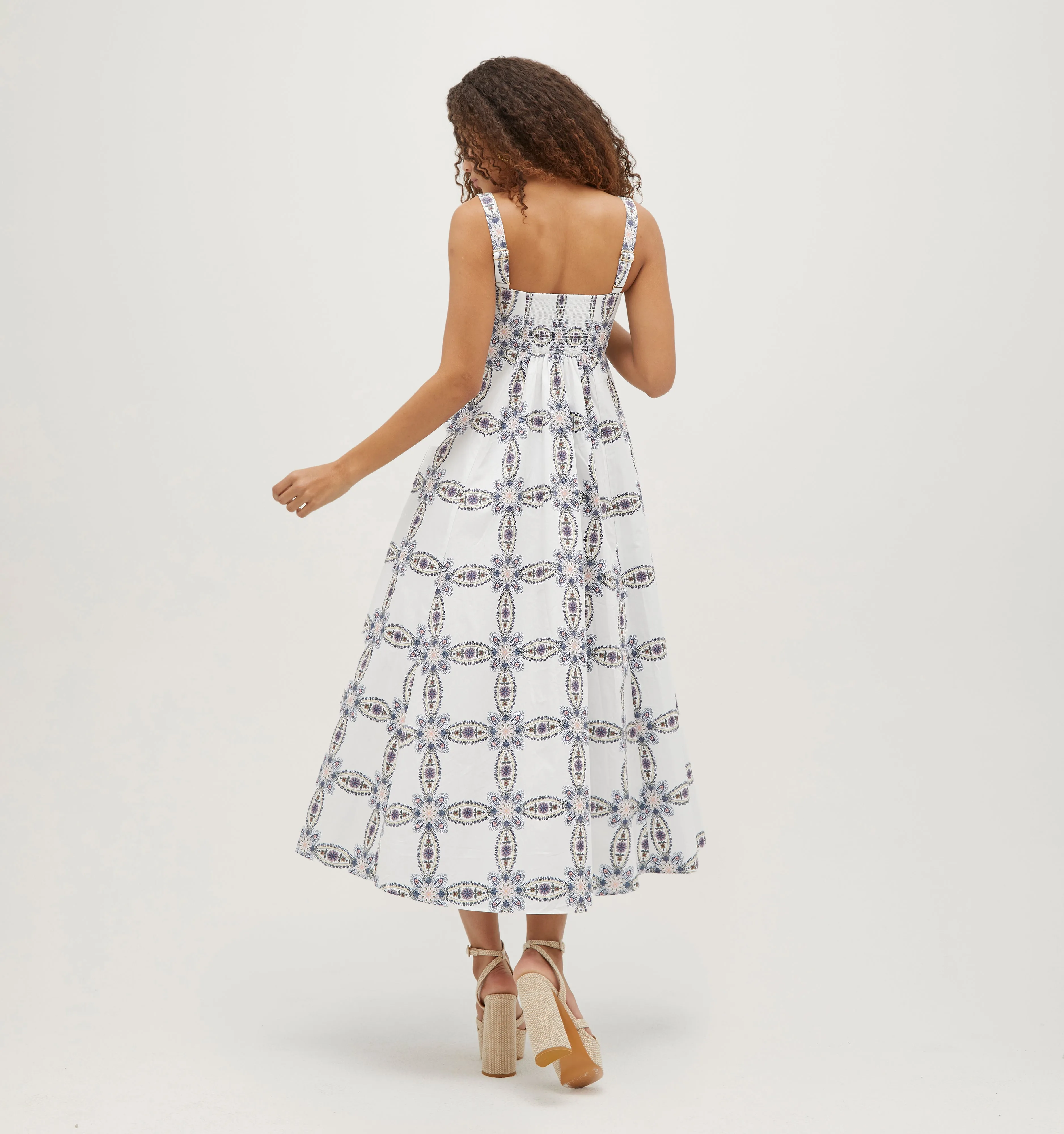 The Rowena Dress - Marseille Geo Cotton Sateen