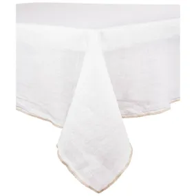 White Linen Tablecloth with Natural Overstitched Edge