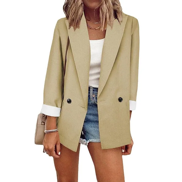 Women's Basic Double Breasted Solid Colored Blazer