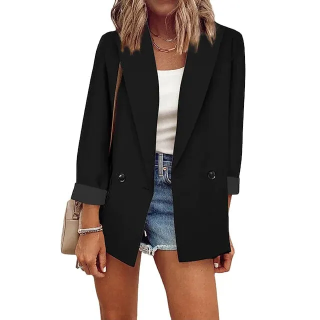 Women's Basic Double Breasted Solid Colored Blazer