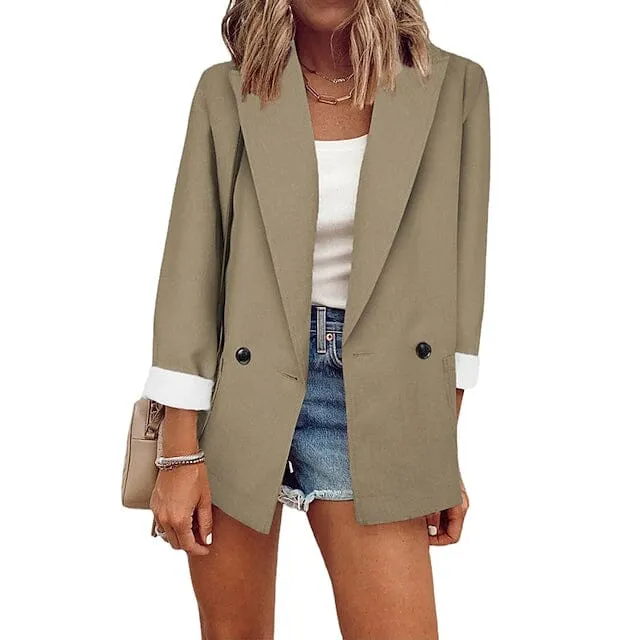 Women's Basic Double Breasted Solid Colored Blazer