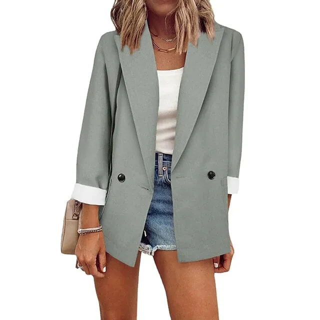 Women's Basic Double Breasted Solid Colored Blazer