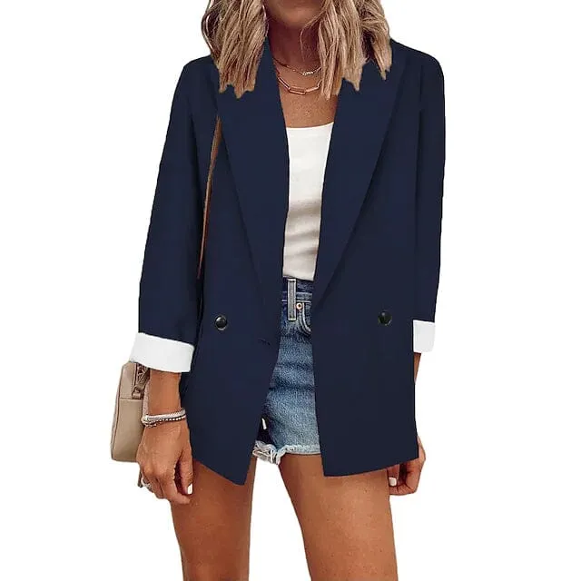 Women's Basic Double Breasted Solid Colored Blazer