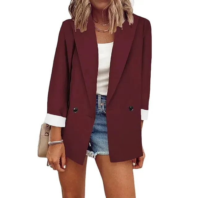 Women's Basic Double Breasted Solid Colored Blazer