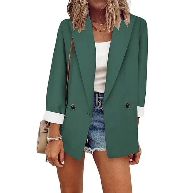 Women's Basic Double Breasted Solid Colored Blazer